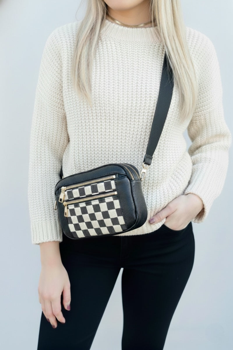 Black Checkered Crossbody