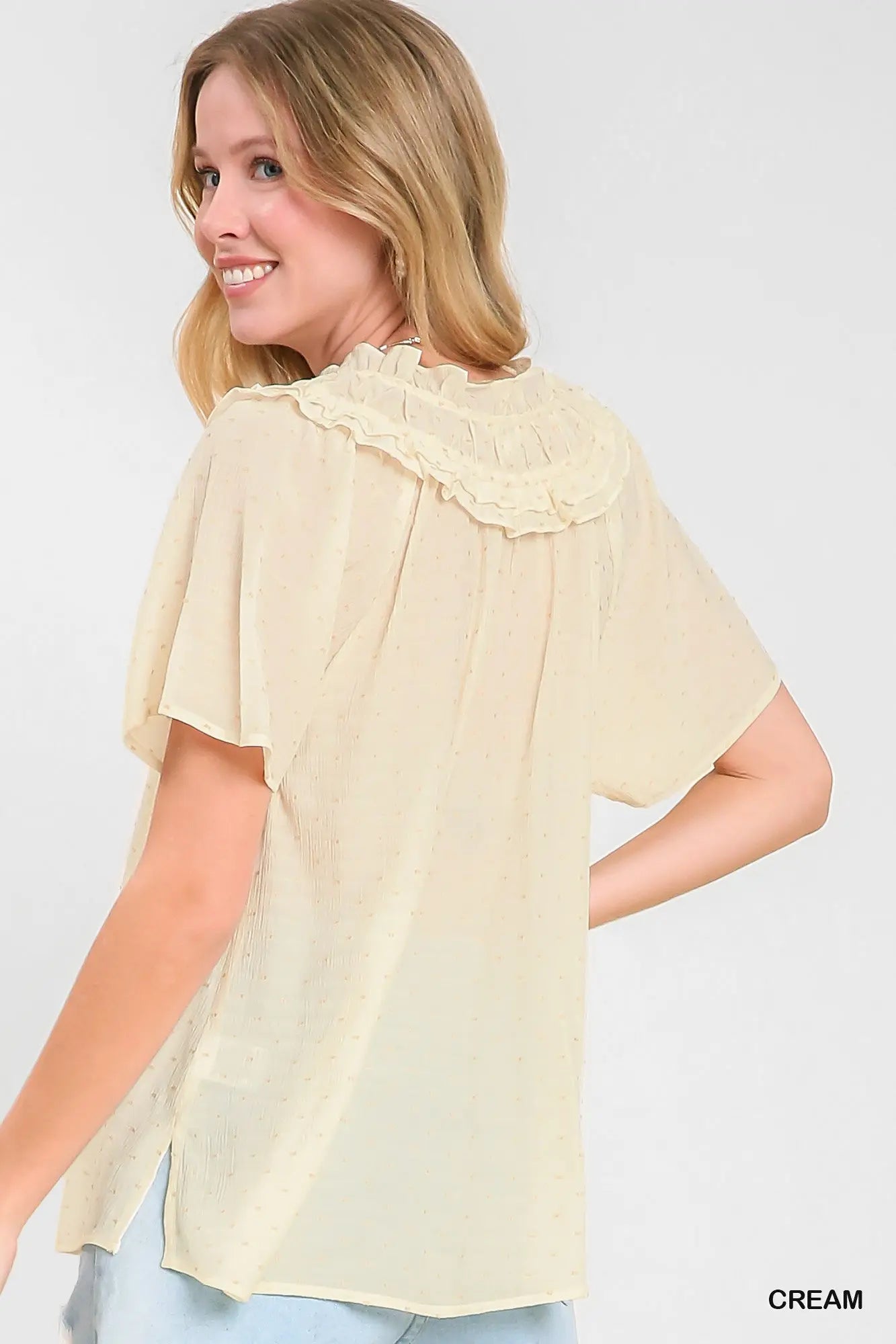 Cream Dot Embroidered Blouse