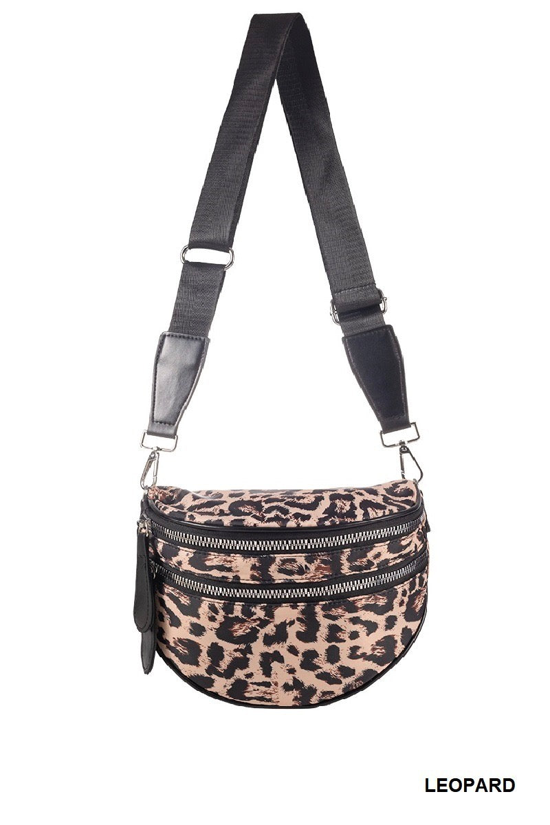 Leopard Double Zip Crescent Bum Bag