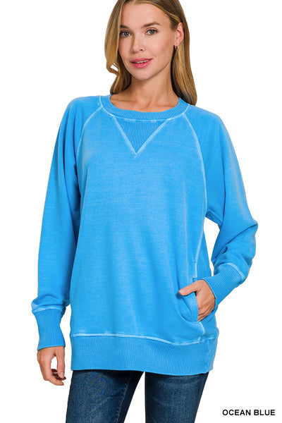 Ocean Blue French Terry Pocket Pullover