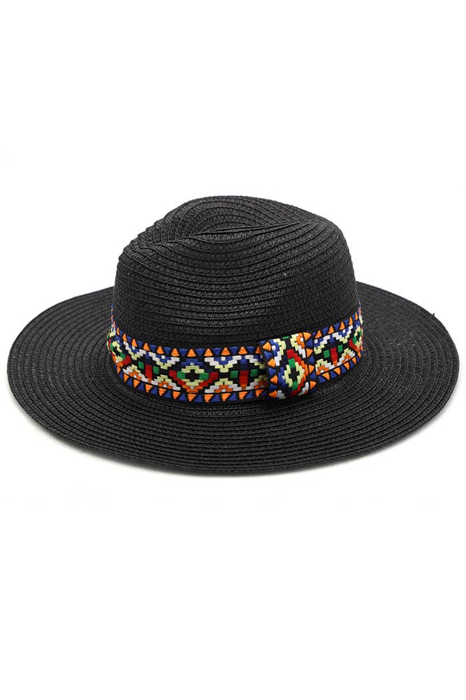 AZTEC Band Panama Hat: Black