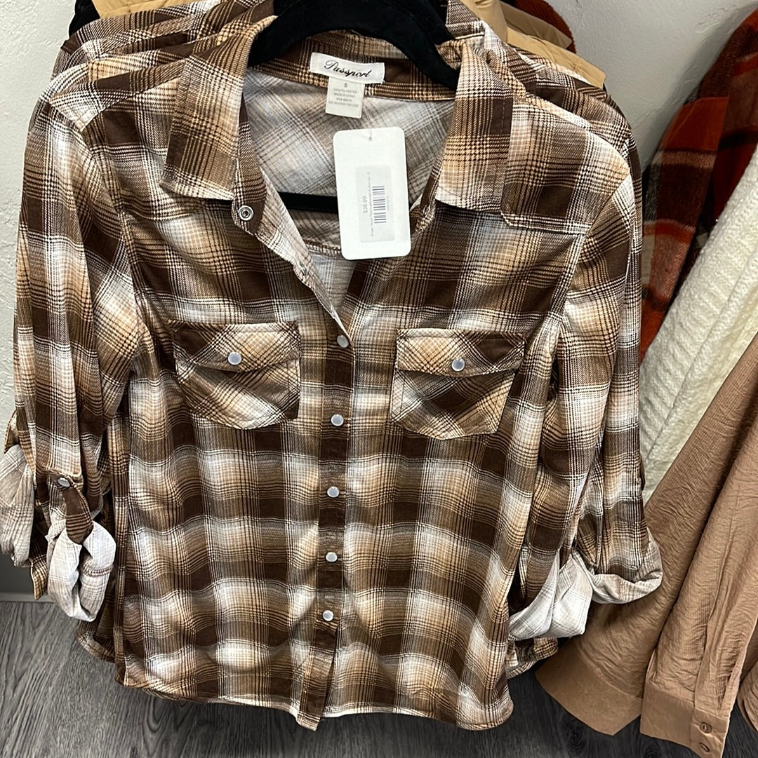 Brown Taupe Plaid Lightweight Button Up