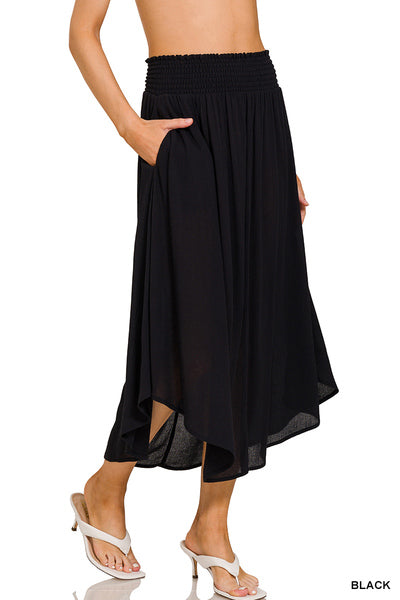 Black Crinkle Pocket Maxi Skirt