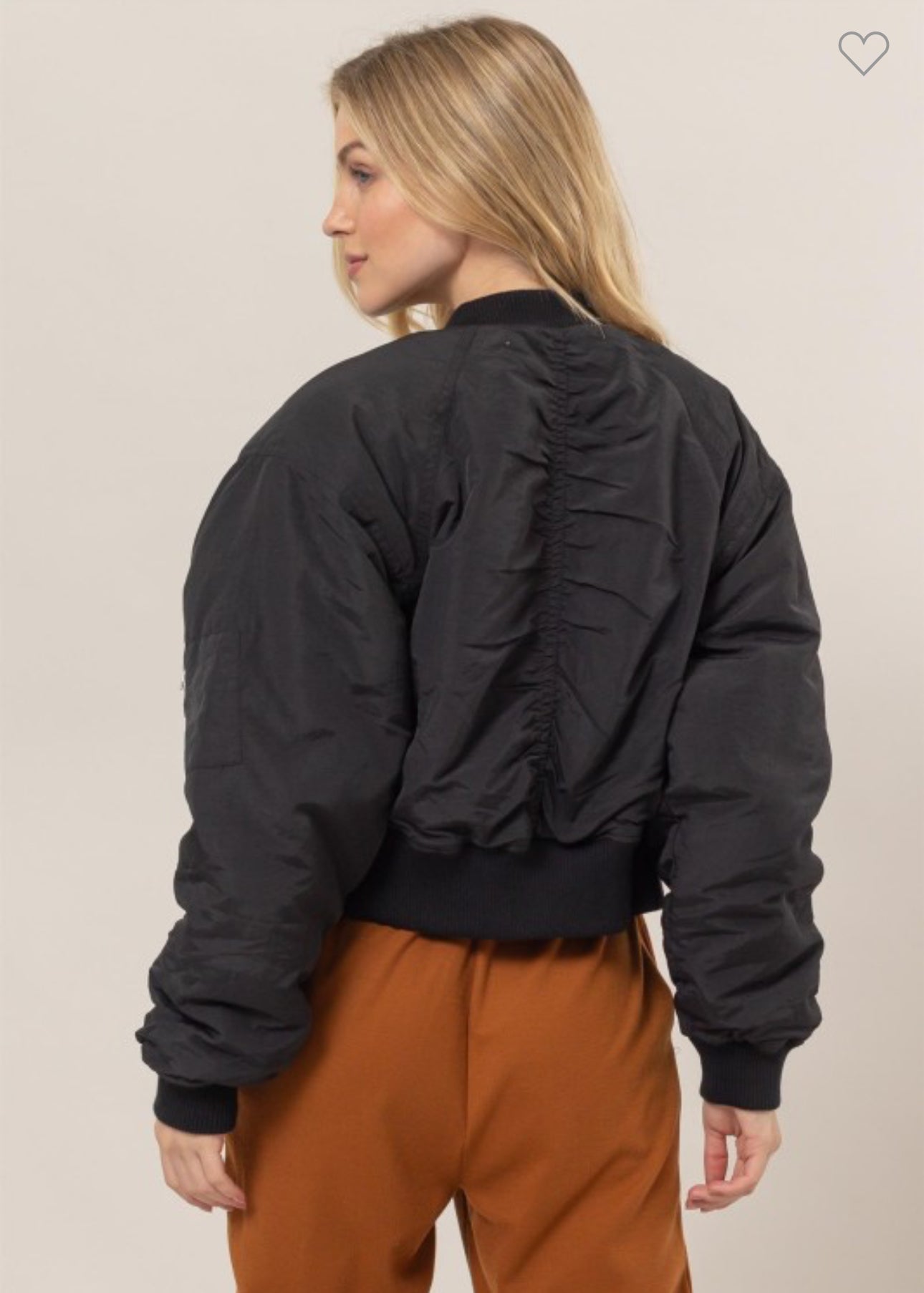 Black Ruched Bomber Puffer Jacket