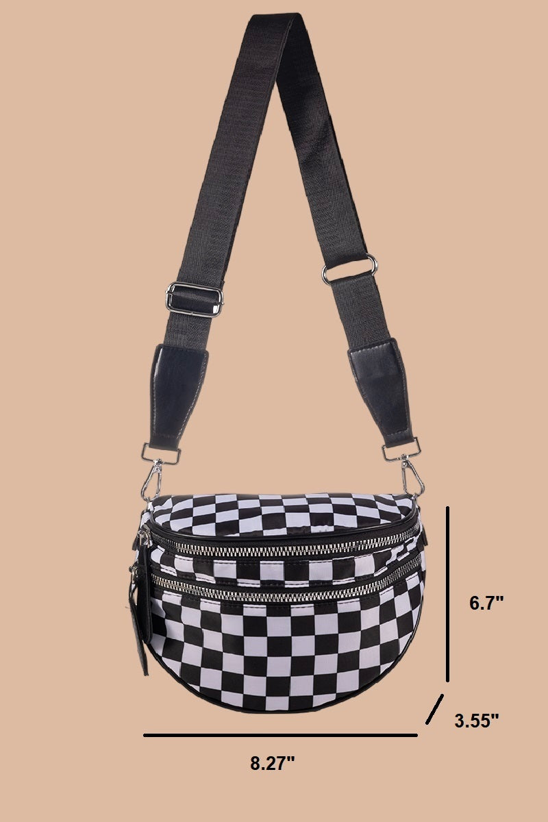 Checkered Double Zip Crescent Bum Bag