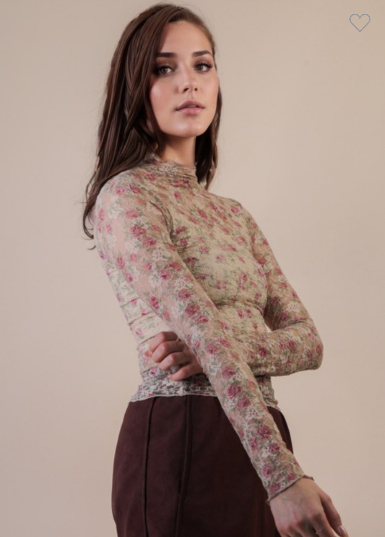 Beige Floral Mesh Top