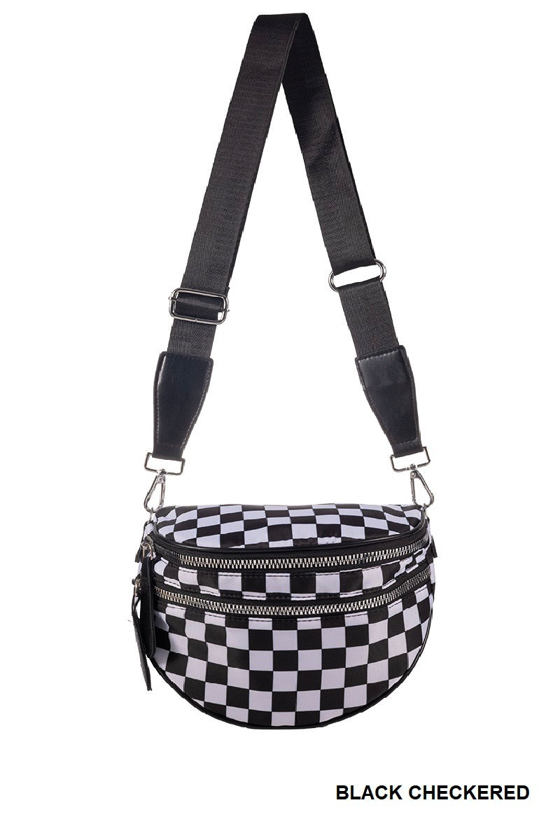Checkered Double Zip Crescent Bum Bag
