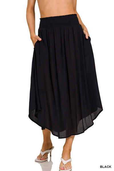 Black Crinkle Pocket Maxi Skirt