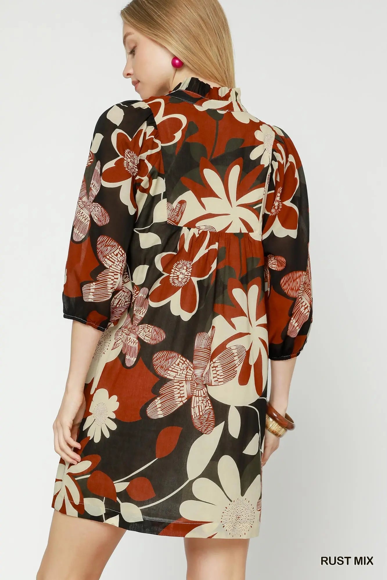 Rust Mix Floral Dress