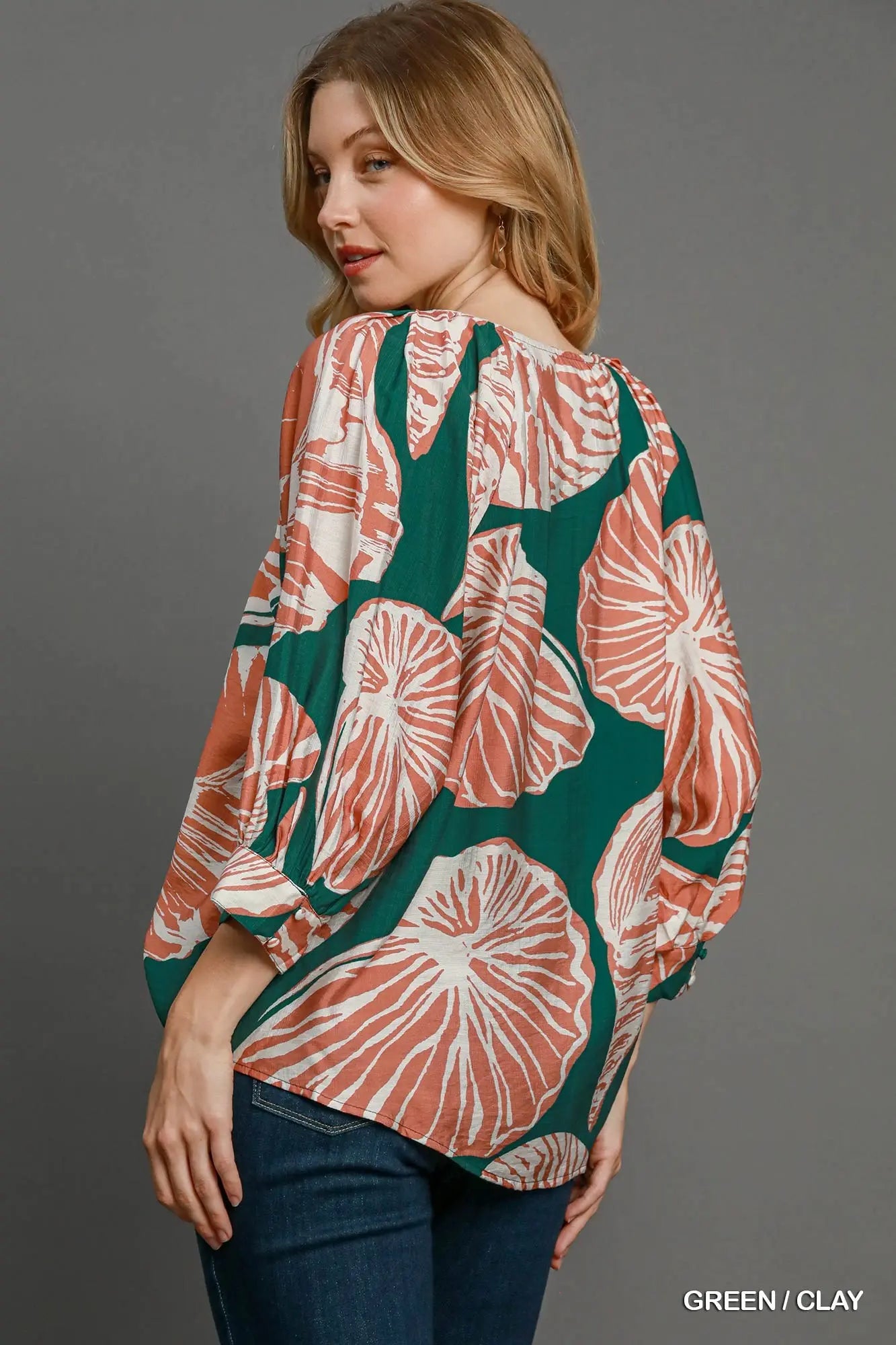 Green Floral Print Top