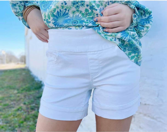 Pull On White Denim Shorts