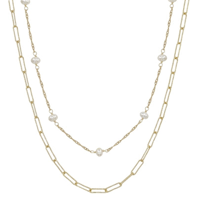 Gold Link Pearl Necklace