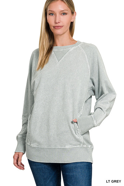 Light Grey Acid Wash Pocket Pullover