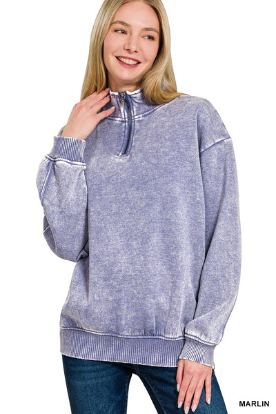 Blueberry Acid Wash Half Zip Pullover