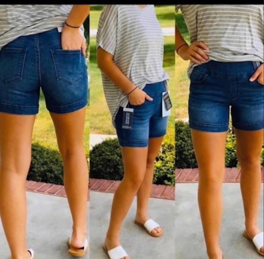 Pull On Dark Denim Shorts
