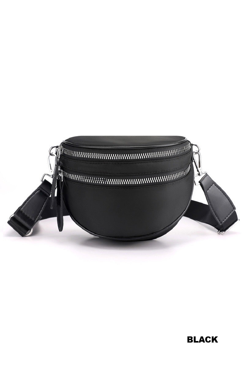 Black Double Zip Crescent Bum Bag