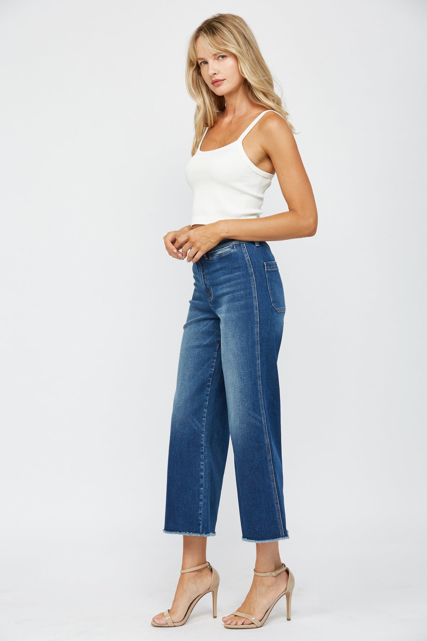 Mica High Rise Crop Wide Leg Med Wash