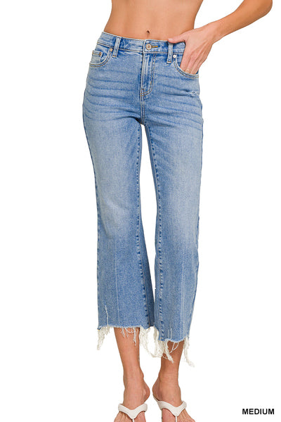 Medium Wash Crop Flare Denim