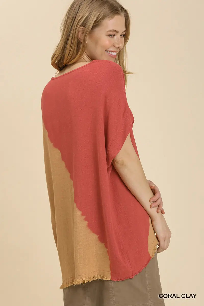 Linen Dip Dye Coral Clay Top