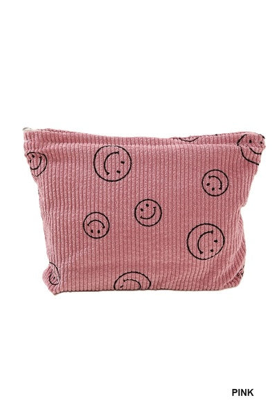 Pink Corduroy Clutch Smiley Bag