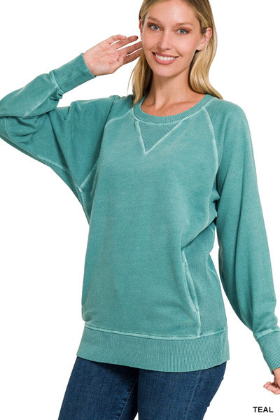 Teal French Terry Pocket Pullover