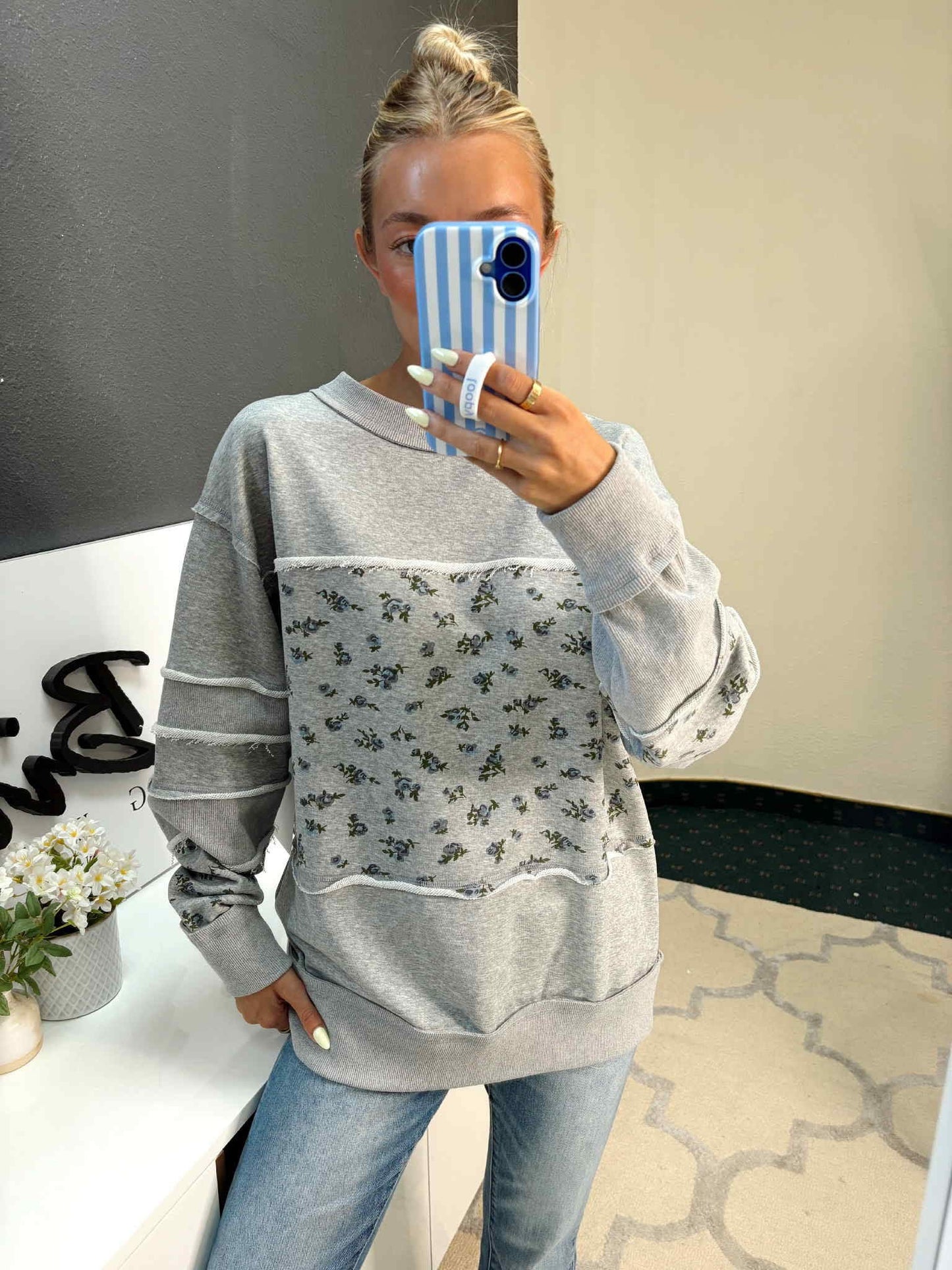 Floral Distressed Crew