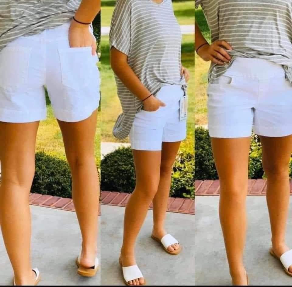 Pull On White Denim Shorts