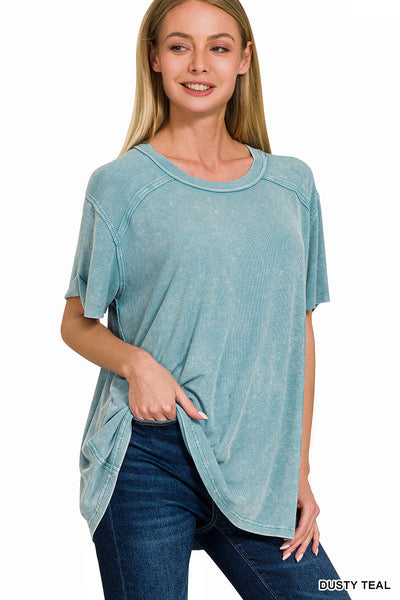 Dusty Teal Ribbed Short Sleeve Top