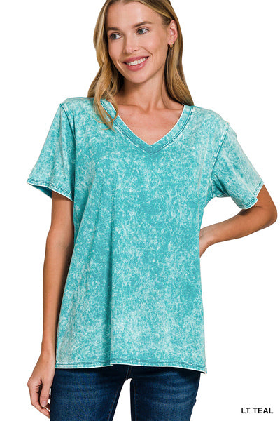 Teal Washed Short Sleeve Top