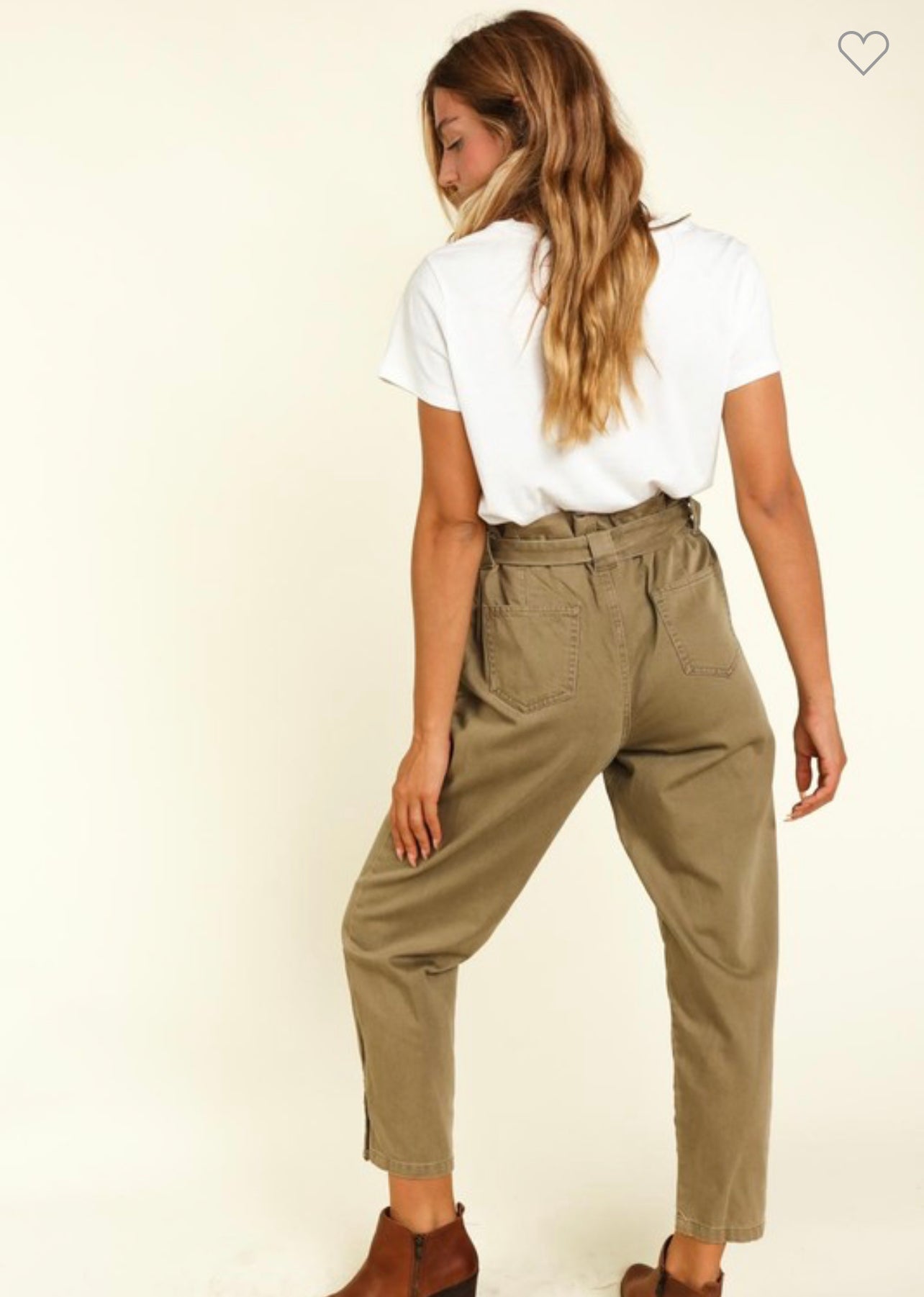 Olive Paperbag Belted Pants
