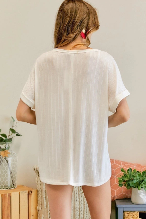 Off White Rib Knit Tunic Top