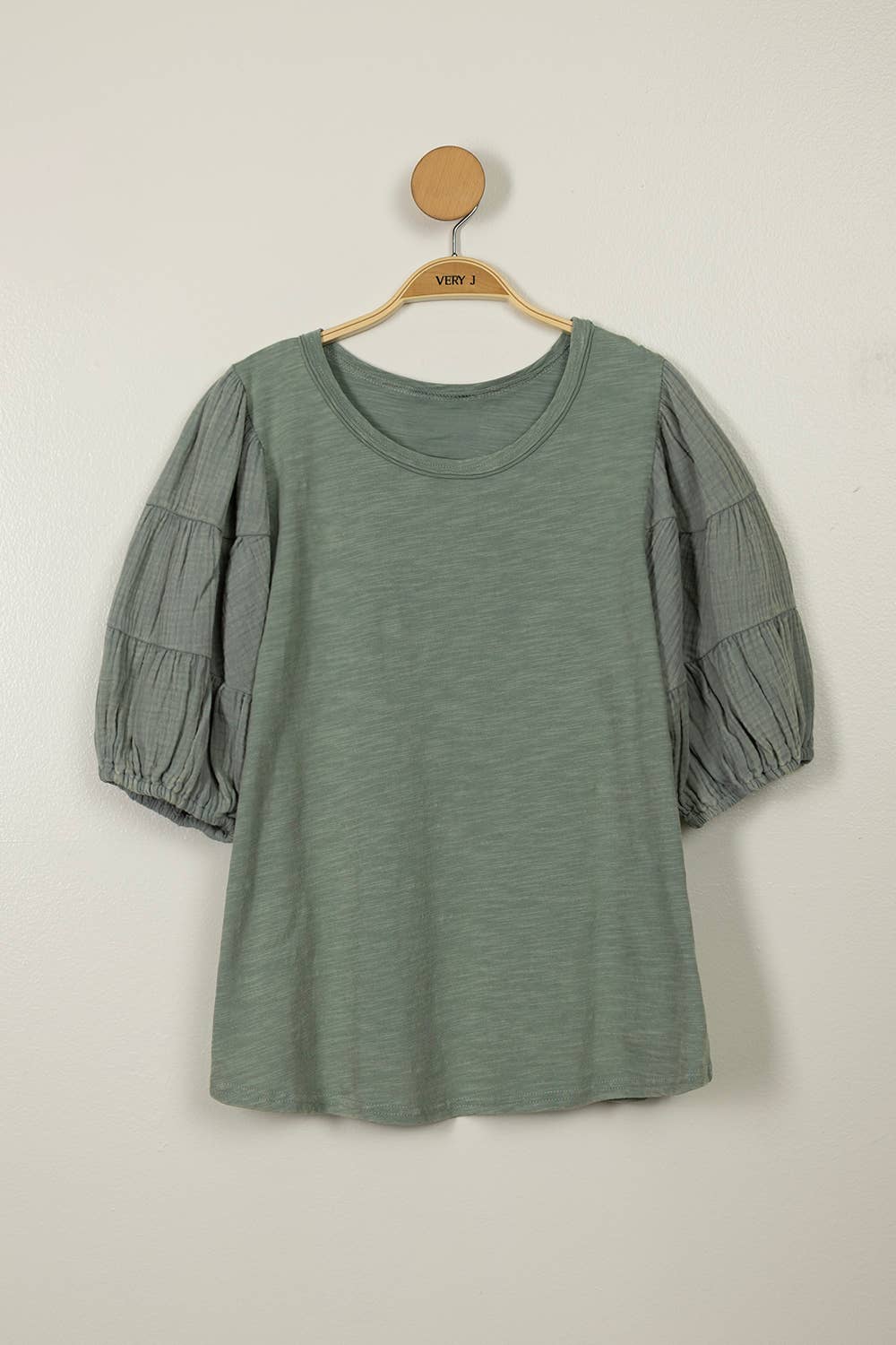 Sage Mineral Washed Puff Sleeve Top