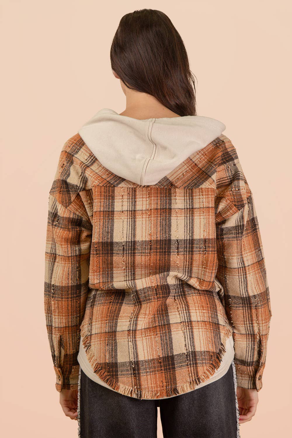 Oversized Flannel Hooded Button Down Jacket