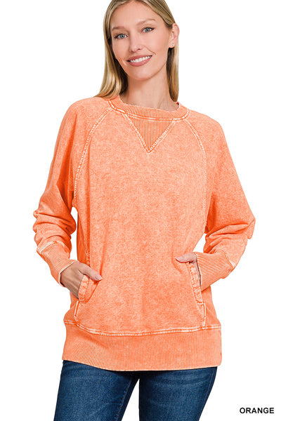 Orange Acid Wash Pocket Pullover