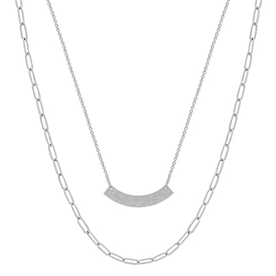 Worn Silver Curved Bar Layered Necklace