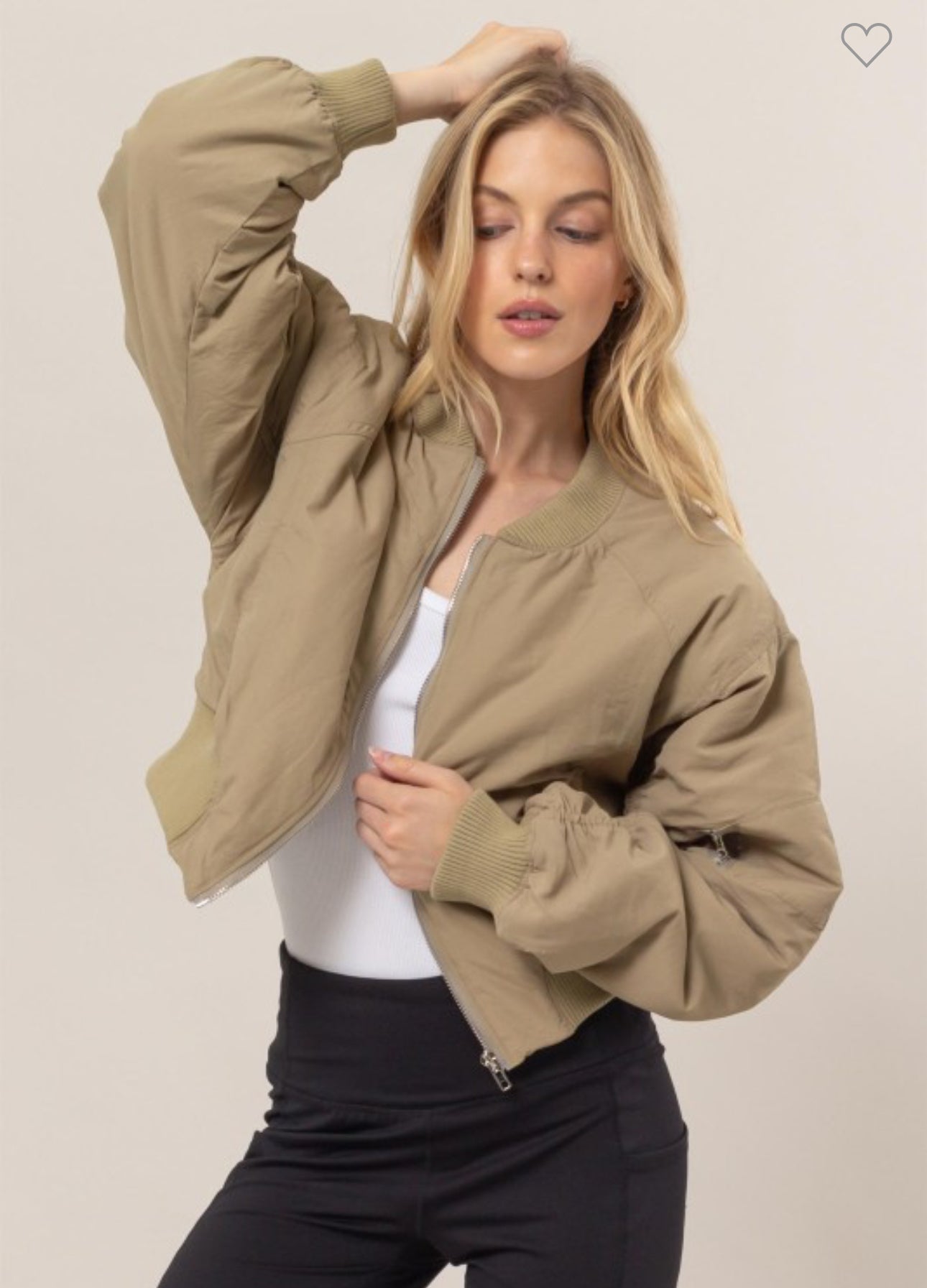 Olive Ruched Bomber Puffer Jacket