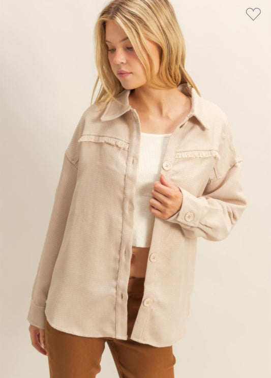 Beige Fray Shacket