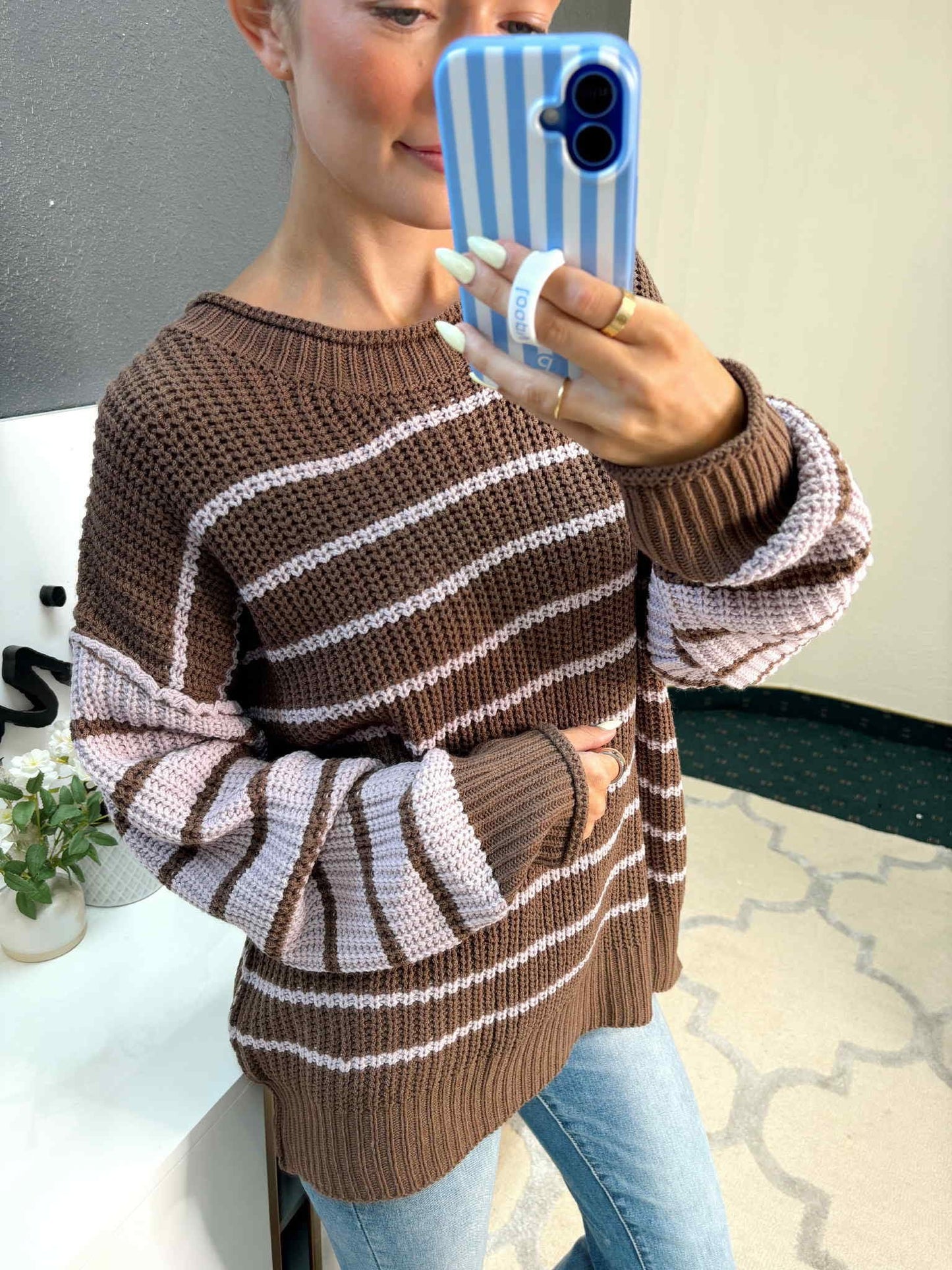Brown Stripe Oversized Sweater
