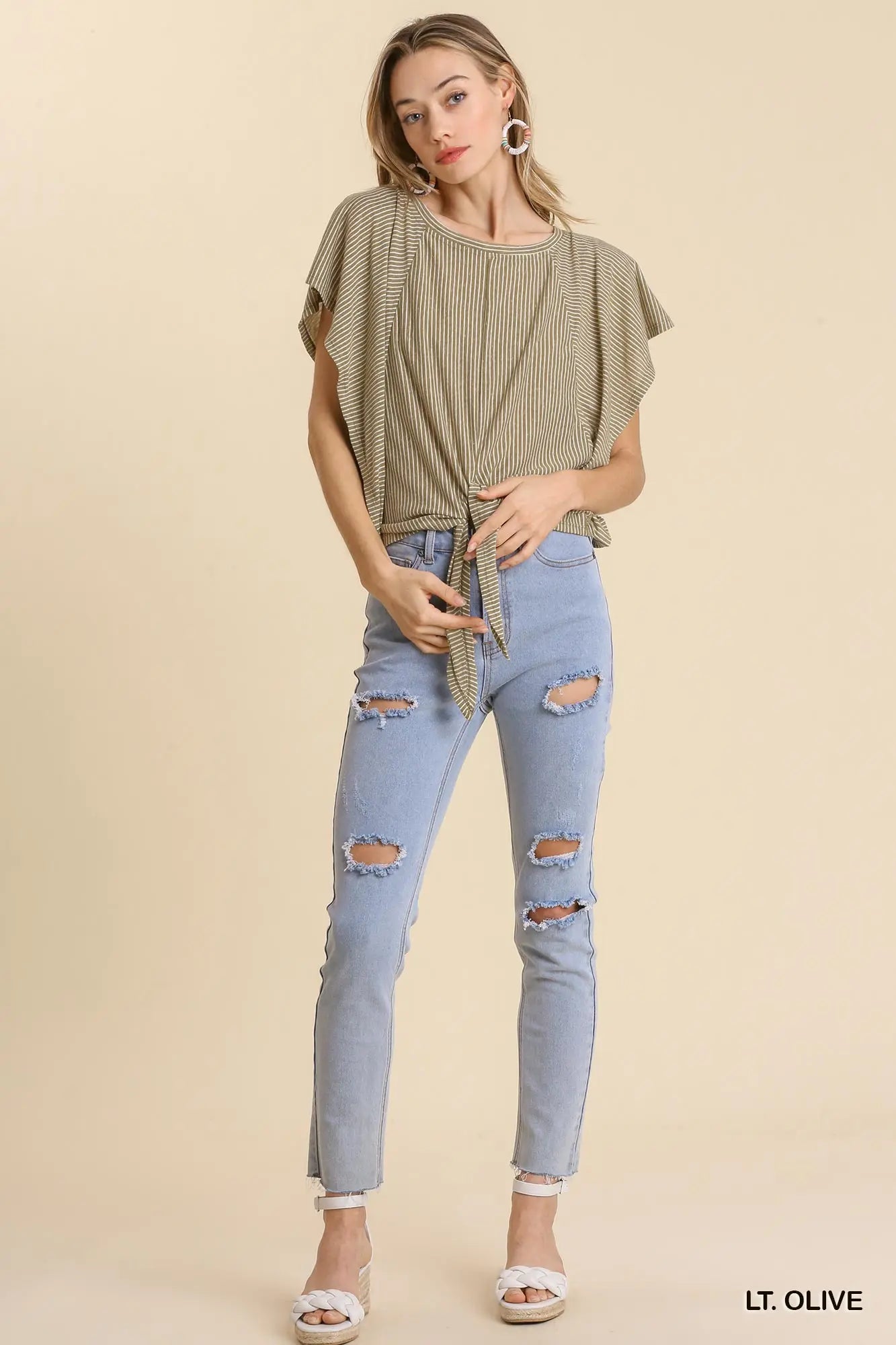 Batwing Front Tie Jersey Top