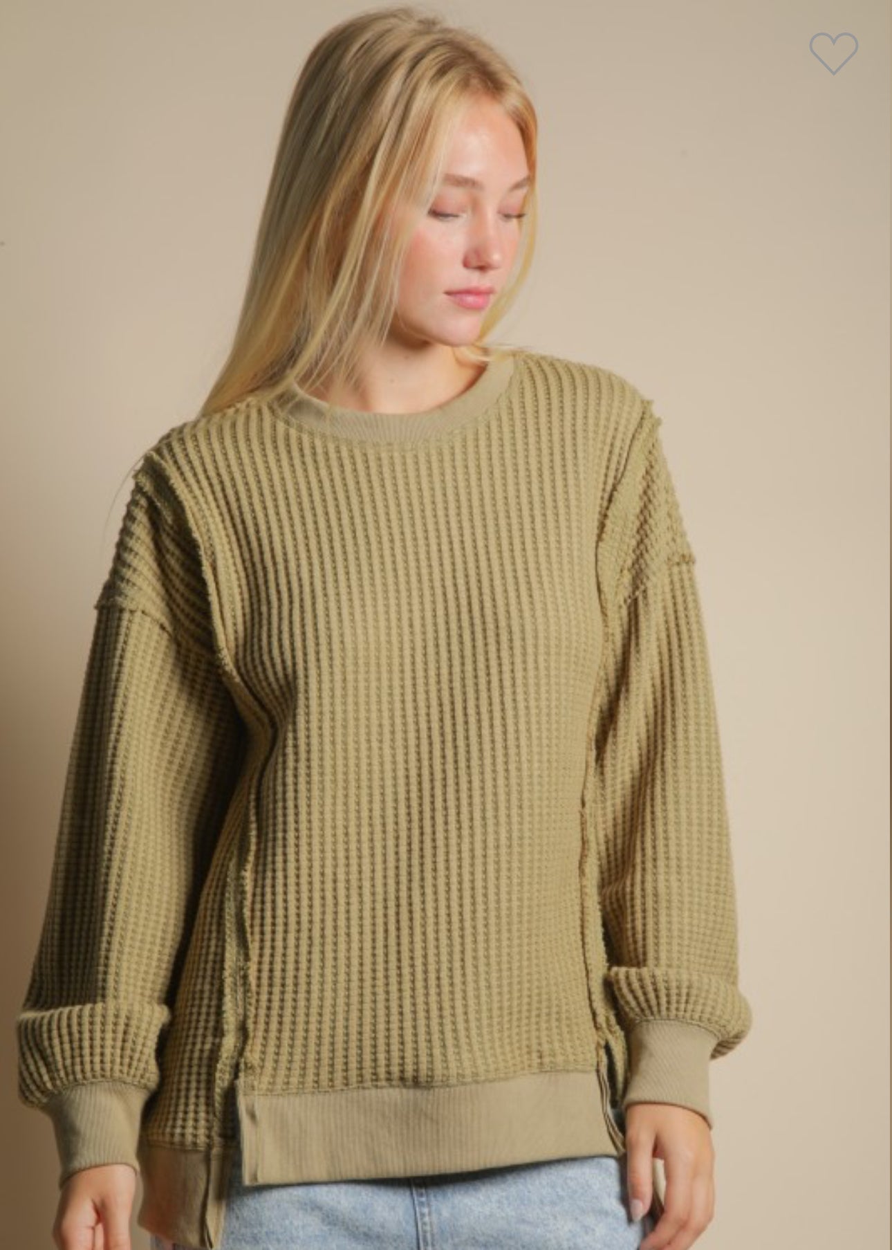 Olive Waffle Knit Top