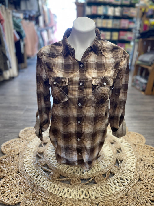 Brown Taupe Plaid Lightweight Button Up