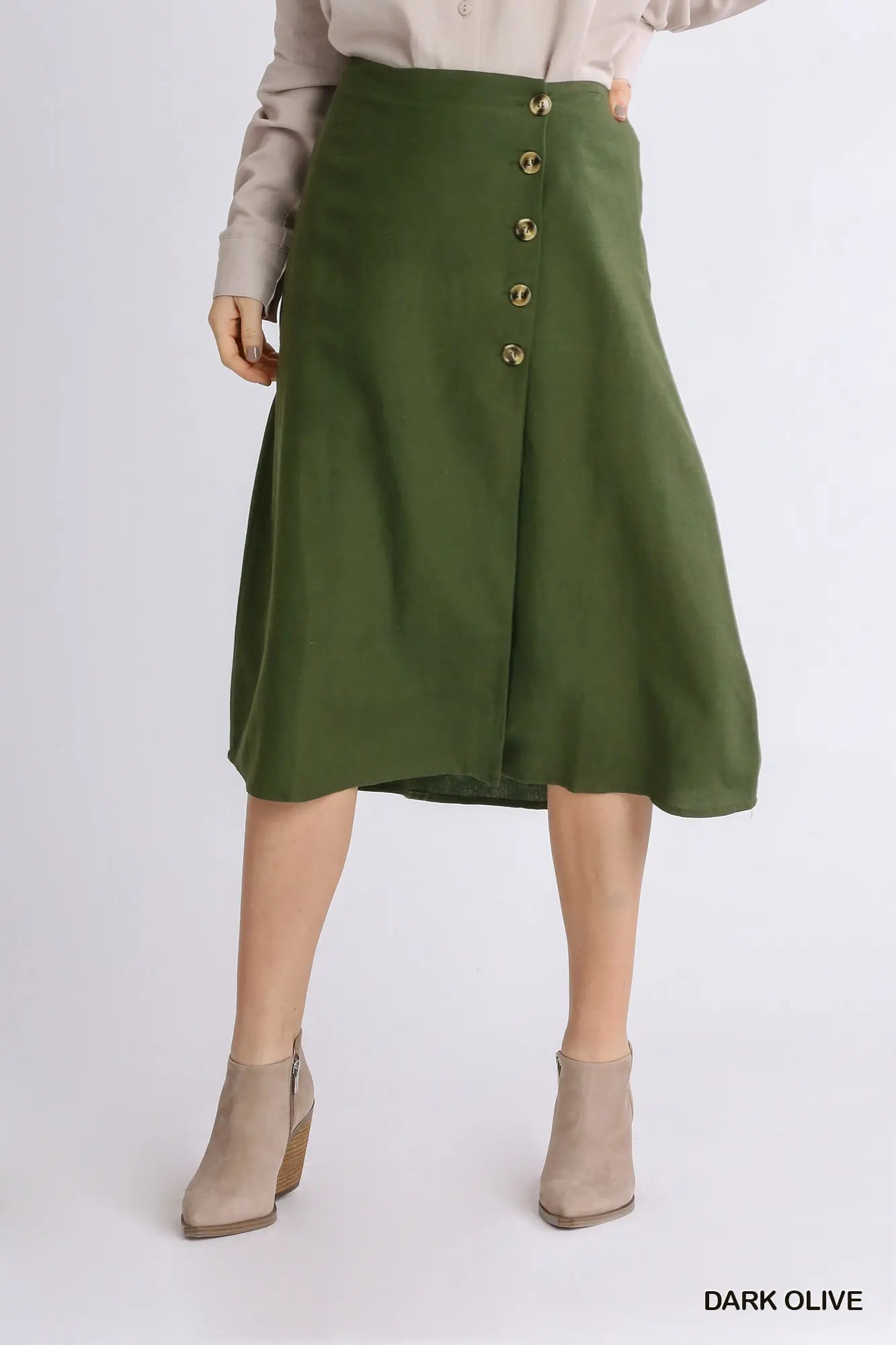 Olive Midi Button Wrap Skirt