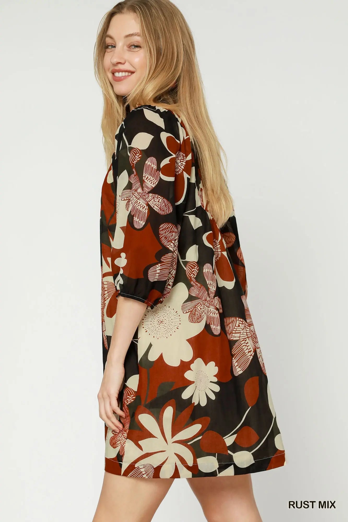 Rust Mix Floral Dress