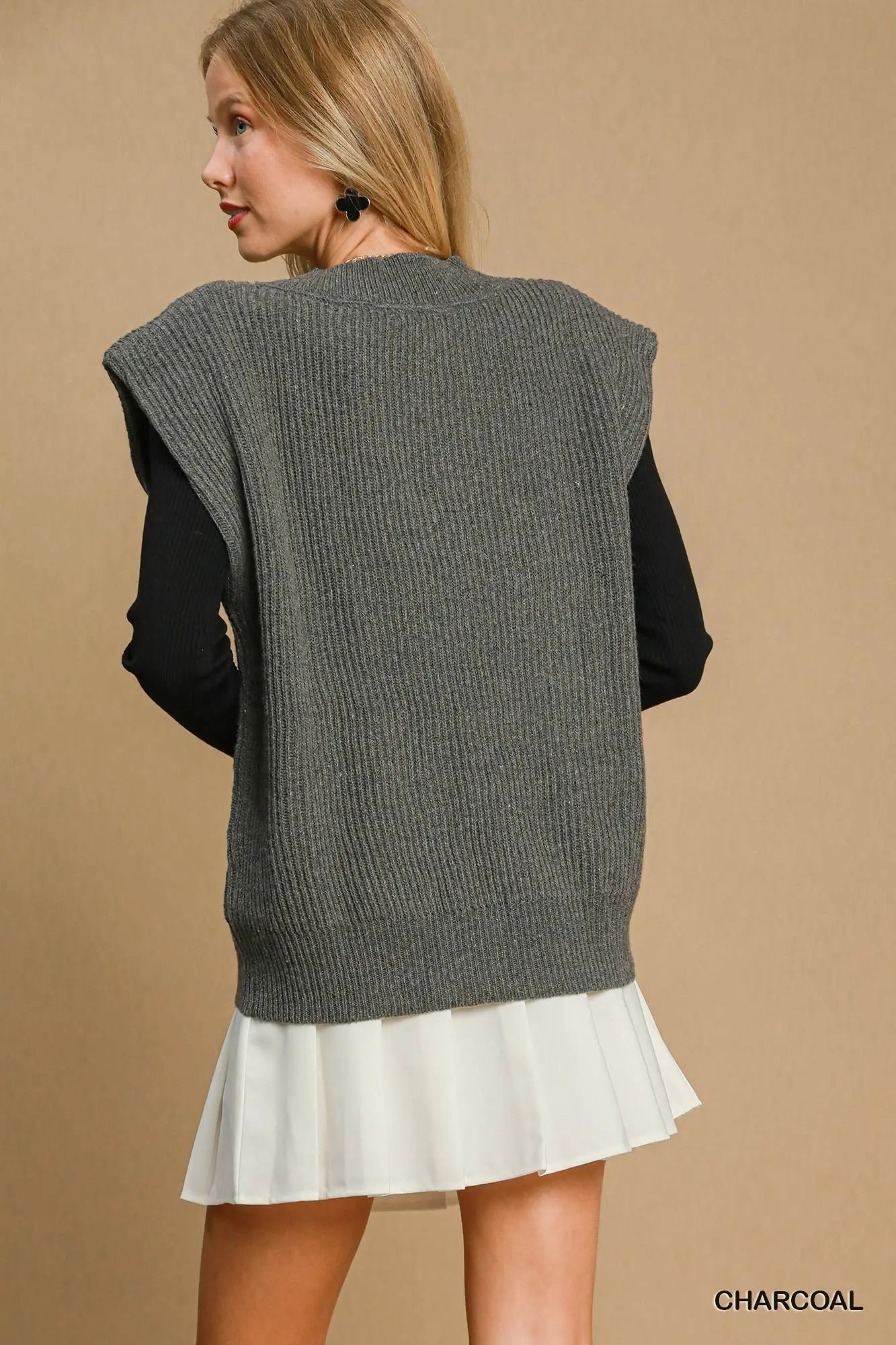 Grey Oversized V Neck Vest