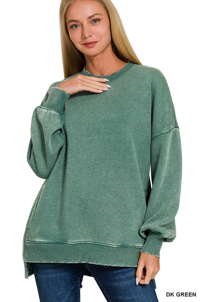 Dark Green Wash Hi-Low Pullover