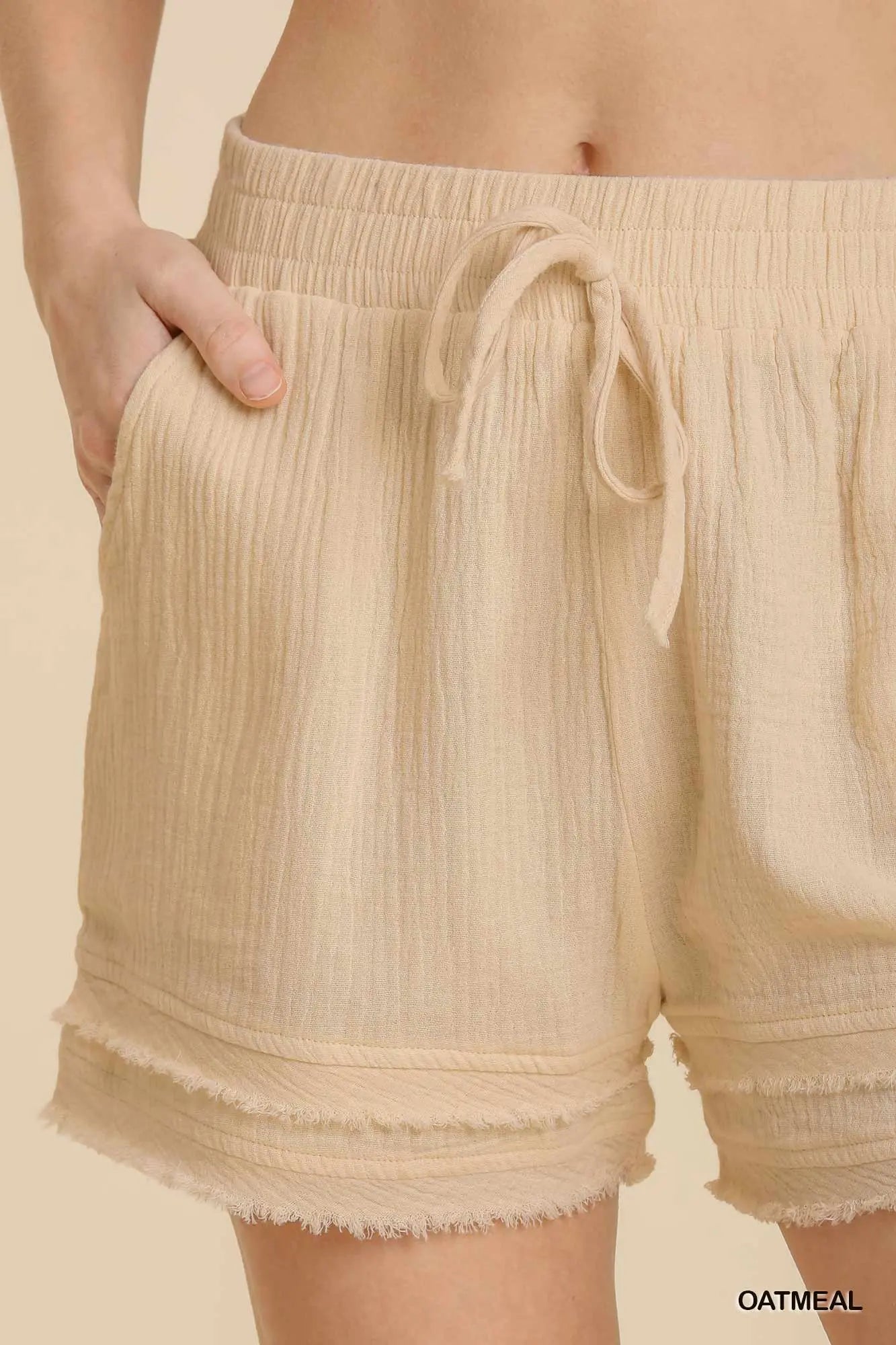 Frayed Hem Gauze Shorts