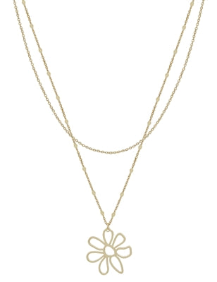 Gold Layered Flower Charm Necklace