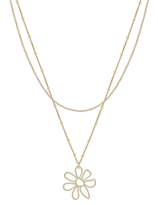 Silver Layered Flower Charm Necklace
