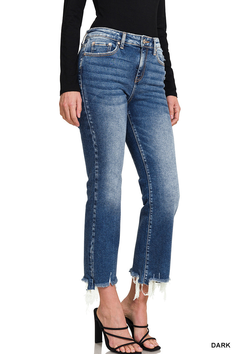 Dark Wash Crop Flare Denim