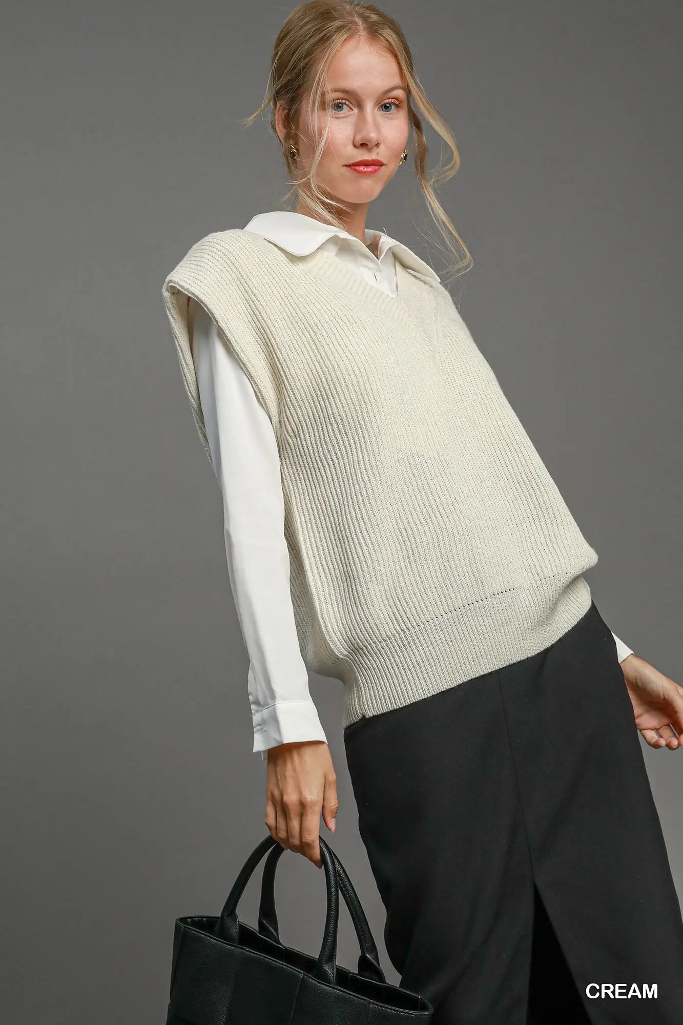 Cream Oversized V Neck Vest